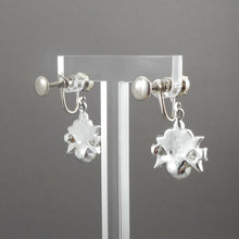 Load image into Gallery viewer, Vintage 60s Screw Back Formal Dangle Earrings Faux Pearl Rhinestone Silver Tone