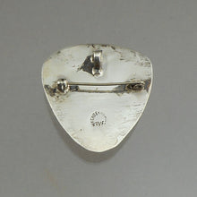 Load image into Gallery viewer, Vintage Handmade Mid Century Mexican Obsidian and Sterling Silver* Mask Brooch - Convertible Necklace Pendant / Pin - Signed RVF Mexico - Hand Carved Gold Black Stone Modernist Design