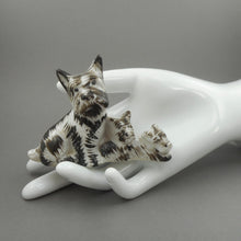 Load image into Gallery viewer, Vintage Circa 1950 Made in Occupied Japan Porcelain Scottie Dog Figurine - Black and White Terriers, Mother and 2 Puppies - MIJ Hand Painted Ceramic Statue