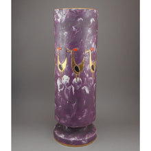 Load image into Gallery viewer, Large 11.75&quot; Mid Century Modern Sgraffito Bird Vase - Handmade Italian Art Pottery  - Attributed to Fratelli Franciullacci - Purple and Gold