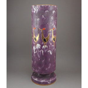 Large 11.75" Mid Century Modern Sgraffito Bird Vase - Handmade Italian Art Pottery  - Attributed to Fratelli Franciullacci - Purple and Gold