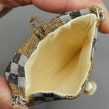 Load image into Gallery viewer, Antique Victorian or Edwardian Micro Beaded Mini Wristlet Purse with Fringe - Kid Glove Leather Lining