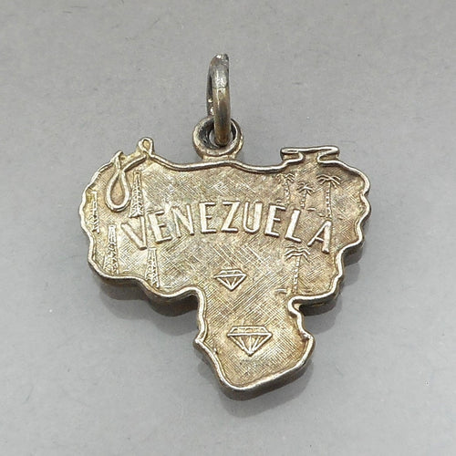 Vintage Venezuela Map Bracelet Charm or Pendant - Sterling Silver Travel Souvenir Jewelry
