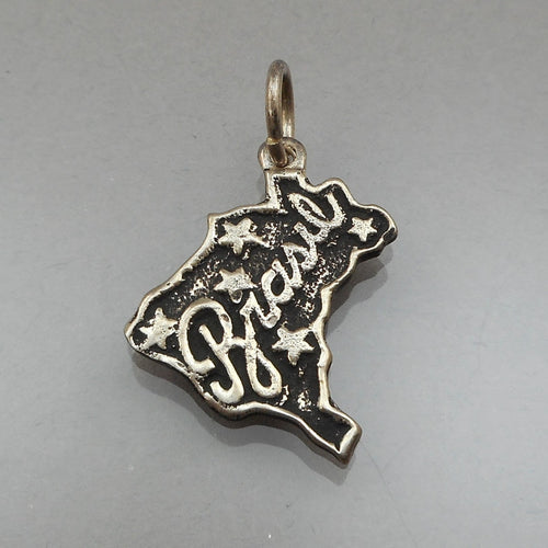 Vintage Brasil Brazil Map Bracelet Charm or Pendant - Sterling Silver Travel Souvenir Jewelry