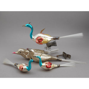 Antique Vtg Mercury Glass Bird Christmas Ornaments - Clip On, Spun Tails - As Is Lot of 5 for Restoration