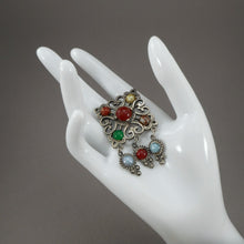 Load image into Gallery viewer, Vintage Scottish Celtic Miracle Style Talisman Brooch Lapel Pin - Silver Tone with Faux Gemstone Cabochons - Made in England