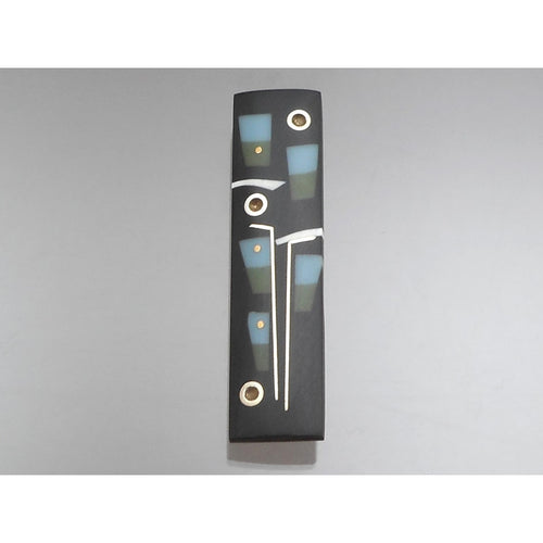 Vintage Handmade Eileen Sutton Bar Pin - US Artisan Studio Jewelry Brooch - C 1990 Post Modern Style - Sterling Silver Black White Green Blue Resin