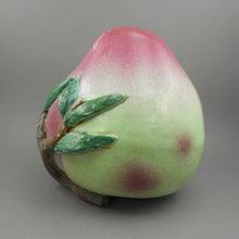 Load image into Gallery viewer, Large Antique Chinese Qing Porcelain Altar Fruit Pink and Green Pear or Peach - 19th Century Export Pottery Temple Offering