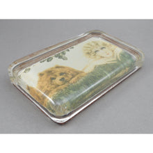 Load image into Gallery viewer, Vintage Glass Louis Icart Paperweight Art Deco Era Print - " Two Beauties ", circa 1930 - Woman with Chow Dog