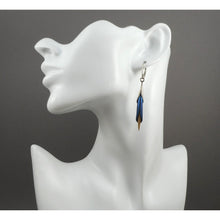 Load image into Gallery viewer, Vintage Handmade Enchante Jewelry Sterling Silver Dangle Earrings - Blue and Gold Calla Lily Flower Design - French Wires for Pierced Ears