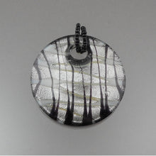 Load image into Gallery viewer, Vintage Handmade Murano Venetian Glass Disc Pendant - Black, White and Silver Foil - Estate Collection Jewelry