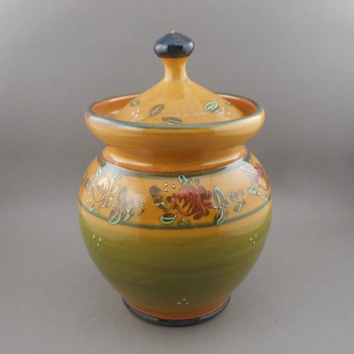 Vintage Veronique Pichon French Rose Design Small Lidded Jar Canister - Artisan Pottery, Uzes, France