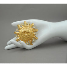 Load image into Gallery viewer, Vintage Kirks Folly One Love Sun Face Brooch / Enhancer Pendant - Gold Tone Rhinestone Pin - Signed Designer Jewelry