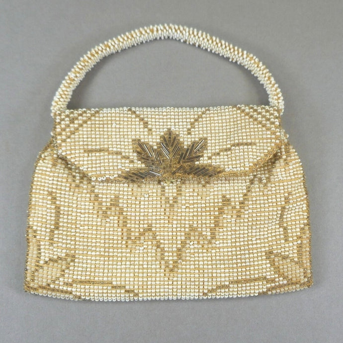 Antique VIntage Art Deco Era Beaded Evening Purse - Circa 1920 / 1930 - White Czech Glass Seed Beads Czechoslovakia