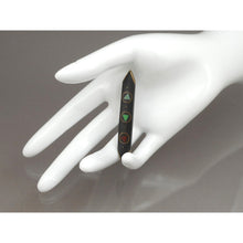 Load image into Gallery viewer, Vintage Handmade Eileen Sutton Point Bar Pin - Signed US Artisan Brooch - C 1990 Post Modern Style Jewelry Bronze Black Red Green Blue Resin