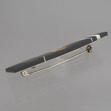 Load image into Gallery viewer, Vintage Handmade Eileen Sutton Mid Hole Bar Pin - US Artisan Studio Jewelry Brooch - C 1990 Post Modern Style - Silver Black White Green Resin