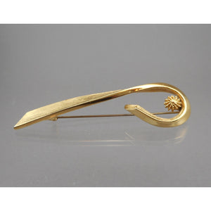 Excellent Large Rare Vintage 1960s Sauteur Renoir "Golden Glow" Brooch - Brushed Gold Tone - Abstract Flower Design - Signed Designer Pin - Estate Collection Jewelry