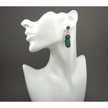 Load image into Gallery viewer, Vintage Handmade Southwestern Style Turquoise Dangle Earrings - Granulated Sterling Silver with Gold Filled Beads - USA Studio Jewelry - circa 2000
