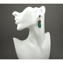 Load image into Gallery viewer, Vintage Handmade Southwestern Style Turquoise Dangle Earrings - Granulated Sterling Silver with Gold Filled Beads - USA Studio Jewelry - circa 2000