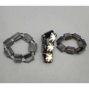 3 African Batik Dyed Cow Bone Bracelets - Lot of Stacking Bangles with Black Maasai Glass Seed Beads - Handmade Ethnic, Tribal, Jewelry