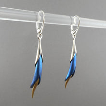 Load image into Gallery viewer, Vintage Handmade Enchante Jewelry Sterling Silver Dangle Earrings - Blue and Gold Calla Lily Flower Design - French Wires for Pierced Ears