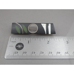 Vintage Handmade Eileen Sutton Mid Hole Bar Pin - US Artisan Studio Jewelry Brooch - C 1990 Post Modern Style - Silver Black White Green Resin