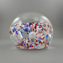 Load image into Gallery viewer, Vintage circa 1975 John Gentile Art Glass Paperweight - Eagle and Shield Pontil Stamp Mark - Red White and Blue Flower - Made in USA - Star City, Morgantown, WV