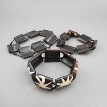 Load image into Gallery viewer, 3 African Batik Dyed Cow Bone Bracelets - Lot of Stacking Bangles with Black Maasai Glass Seed Beads - Handmade Ethnic, Tribal, Jewelry