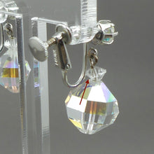 Load image into Gallery viewer, Vintage 1950s Signed Laguna Clip On / Screw Back Dangle Earrings - Iridescent Aurora Borealis Clear Glass Crystal Beads, Silver Tone