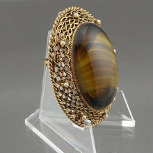 Load image into Gallery viewer, Vintage 60s Victorian Revival Brooch Pendant Glass Faux Tortoiseshell Tigers Eye
