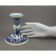 Load image into Gallery viewer, Pristine Pair of Vintage Boch Delfts Candlesticks - Belgian or Dutch - White Porcelain, Blue Flowers, Pale Green Glaze - Set of 2