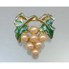 Load image into Gallery viewer, Pair of Vintage circa 1950s / 1960s Scatter Pins Faux Pink Pearl Enamel Brooch Grape Vine Design