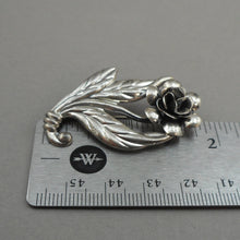 Load image into Gallery viewer, Vintage Mid Century Repousse Sterling Silver Rose Flower Brooch Lapel Pin Leaves