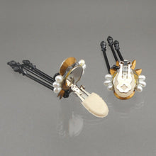 Load image into Gallery viewer, Vintage French Jet Chandelier Dangle Earrings Faux Pearl Black Glass Rhinestones
