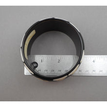 Load image into Gallery viewer, Vintage Carved Bakelite Bracelet - Black and White Daisy Flower Design - Large and Heavy Bangle  - Simichrome Tested - Circa 1930 / 1940