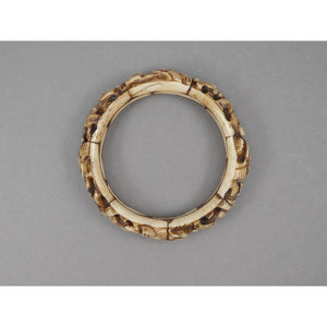 Vintage Carved Layered Cow Bone Bracelet - Elephant and Lion Figures - Handmade Bangle