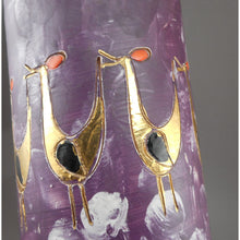 Load image into Gallery viewer, Large 11.75&quot; Mid Century Modern Sgraffito Bird Vase - Handmade Italian Art Pottery  - Attributed to Fratelli Franciullacci - Purple and Gold