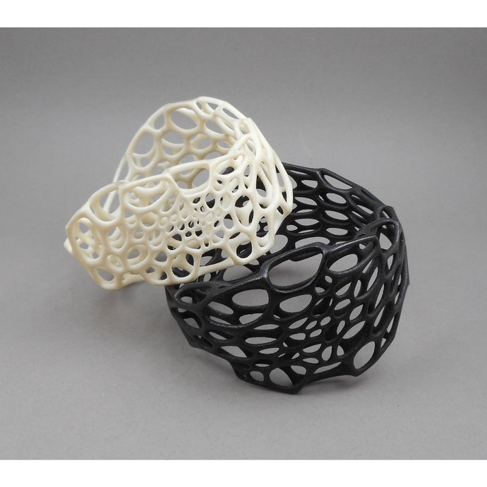Pair of Nervous System Wave Bangle Bracelets - 3D Printed Nylon - Black and White - Medium Size