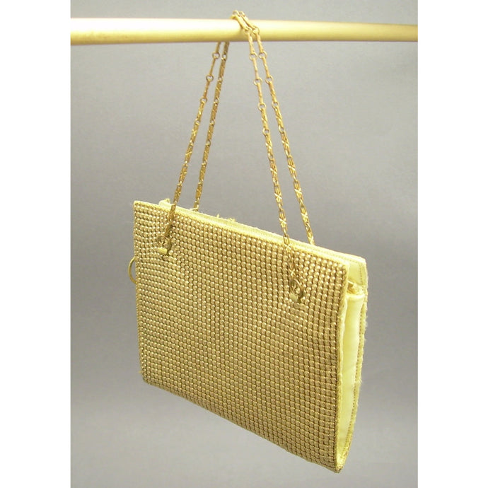 Vintage Whiting & Davis Gold Metal Mesh Evening Bag Handbag Purse Chain Straps