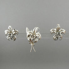 Load image into Gallery viewer, Vintage Handmade Mexican Sterling Silver Orchid Brooch Pin and Screw Back Earrings - Artisan Crafted Flower Design Jewelry Set