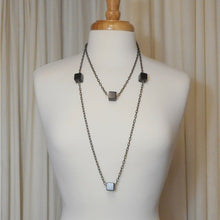 Load image into Gallery viewer, Vintage 56&quot; Long Statement Fashion Necklace Black Chain Plastic Cubes Blocks