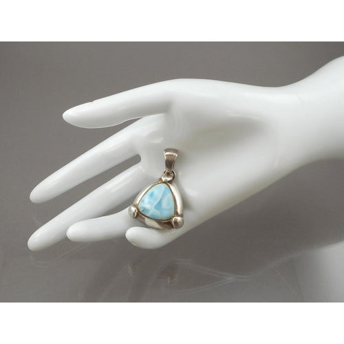 Vintage Blue Larimar Sterling Silver Triangle Pendant - Natural Gemstone - circa 1980 - Southwestern Style