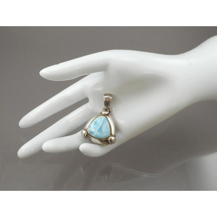 Vintage Blue Larimar Sterling Silver Triangle Pendant - Natural Gemstone - circa 1980 - Southwestern Style