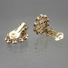 Load image into Gallery viewer, Vintage 1950s Red Rhinestone Clip On Earrings - Flower Basket Design, Gold Tone
