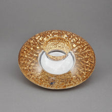 Load image into Gallery viewer, New In Box Orrefors Kosta Boda Discus Gold Art Glass Votive Candle Holder - Designed by Lars Hellsten, Made in Sweden - Unused NIB