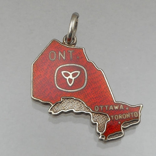 Vintage Ontario Ottawa Canada Bracelet Charm or Pendant - Sterling Silver, Red Enamel - Travel Souvenir Jewelry