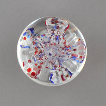 Load image into Gallery viewer, Vintage circa 1975 John Gentile Art Glass Paperweight - Eagle and Shield Pontil Stamp Mark - Red White and Blue Flower - Made in USA - Star City, Morgantown, WV