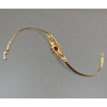 Load image into Gallery viewer, Vintage Faux Ruby Herringbone Chain Bracelet - 7 1/2&quot; - Gold Tone with Red and Clear Crystals
