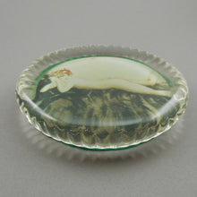 Load image into Gallery viewer, Vintage Glass Louis Icart Paperweight Art Deco Print - " Nu au Chapeau Rouge ", circa 1930 * - Woman, Reclining Nude in a Red Hat - Hand Cast Glass - Fine Art Collectibles - Gift for Icart Collectors