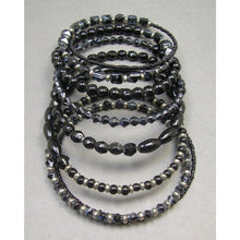 Load image into Gallery viewer, Vintage Adjustable Glass Beaded Wrap Around Cuff Bracelet - Black, Silver Tone - Round, Oval, Seed Beads on a Wire Coil